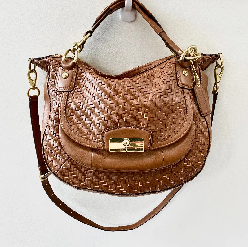 COACH WOVEN BROWN LEATHER KRISTIN SHOULDER BAG