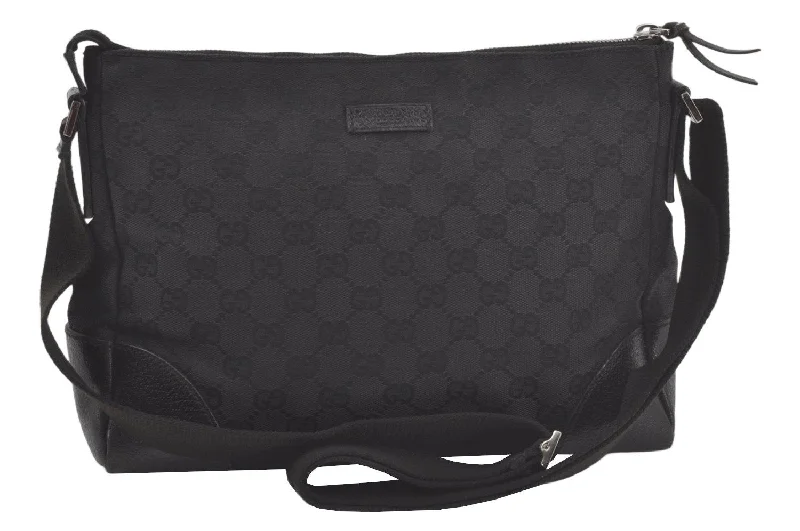 Authentic GUCCI Shoulder Cross Body Bag GG Canvas Leather 114273 Black 6539K