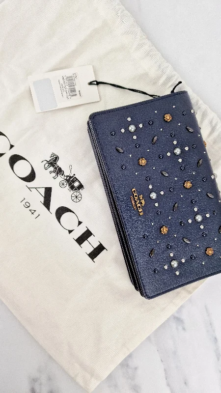 Callie Foldover Clutch With Prairie Rivets Midnight Navy Blue - Coach 31731