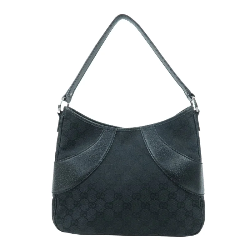 GUCCI GG Canvas Leather Shoulder Bag Black 113012