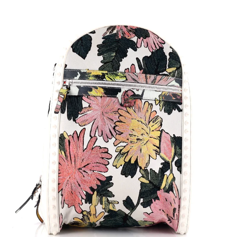 Backparis Backpack Spiked Floral Print Leather Medium