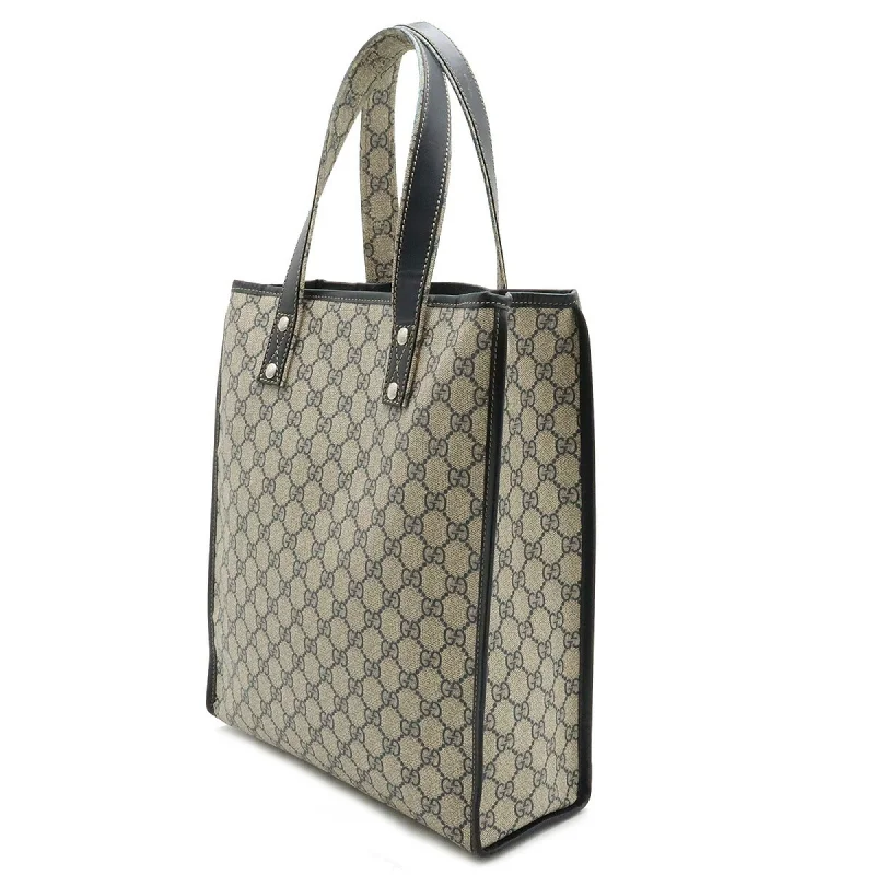 GUCCI GG Supreme Plus Sherry Line Tote Bag Shoulder PVC Leather Beige Navy 211135