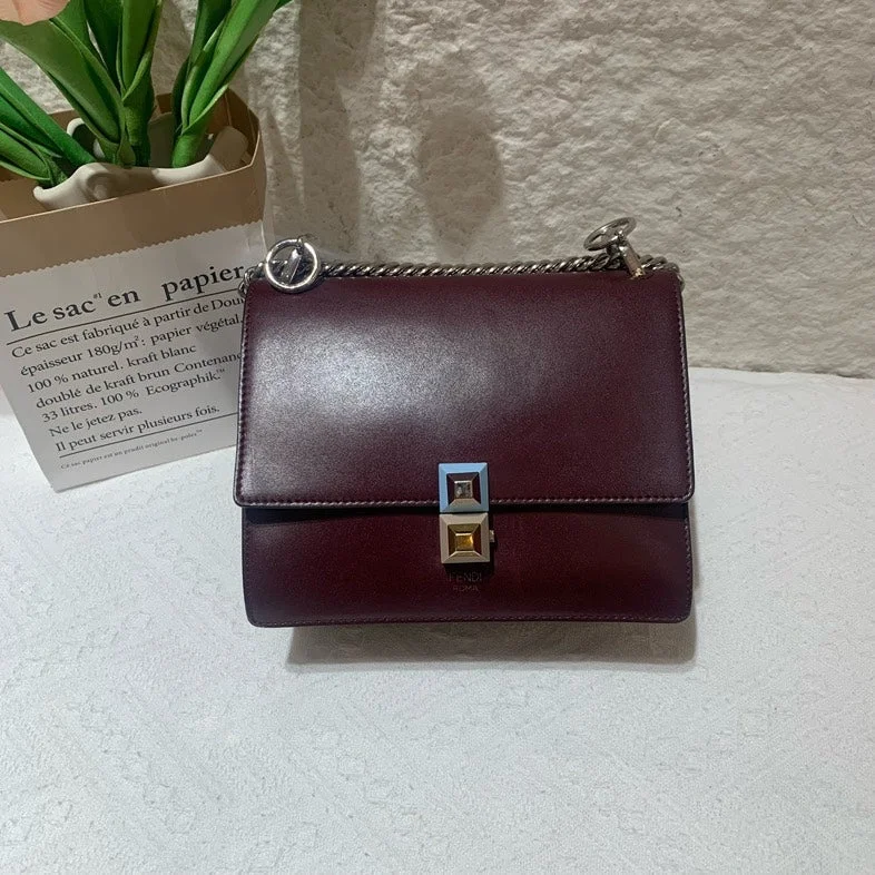 Fendi Kan I Burgundy Leather Shoulder Bag Medium