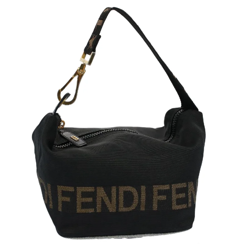 FENDI Hand Bag Nylon Black Brown  57319