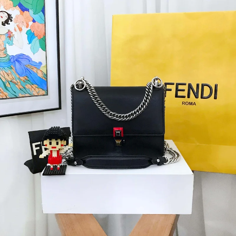 Fendi Kan I Black Leather Chain Bag Medium