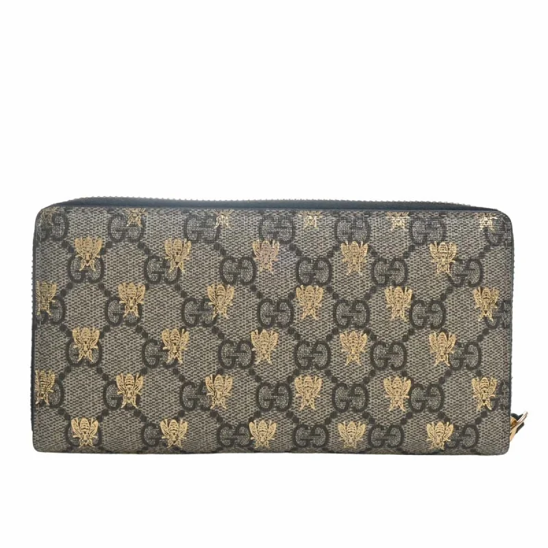 GUCCI GG Supreme Bee Round Long Wallet 410102 Beige Women's