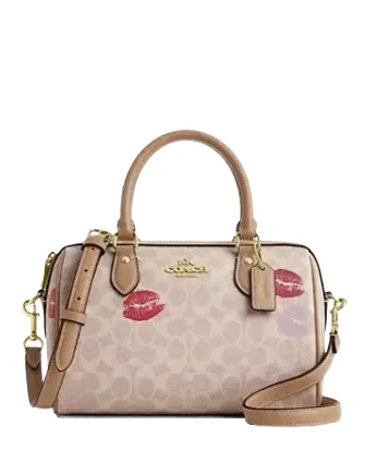 Coach Rowan Satchel Bag In Signature Canvas With Lips Print