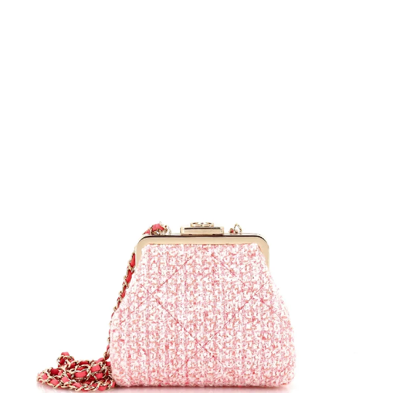 CC Kisslock Frame Clutch with Chain Quilted Tweed Mini