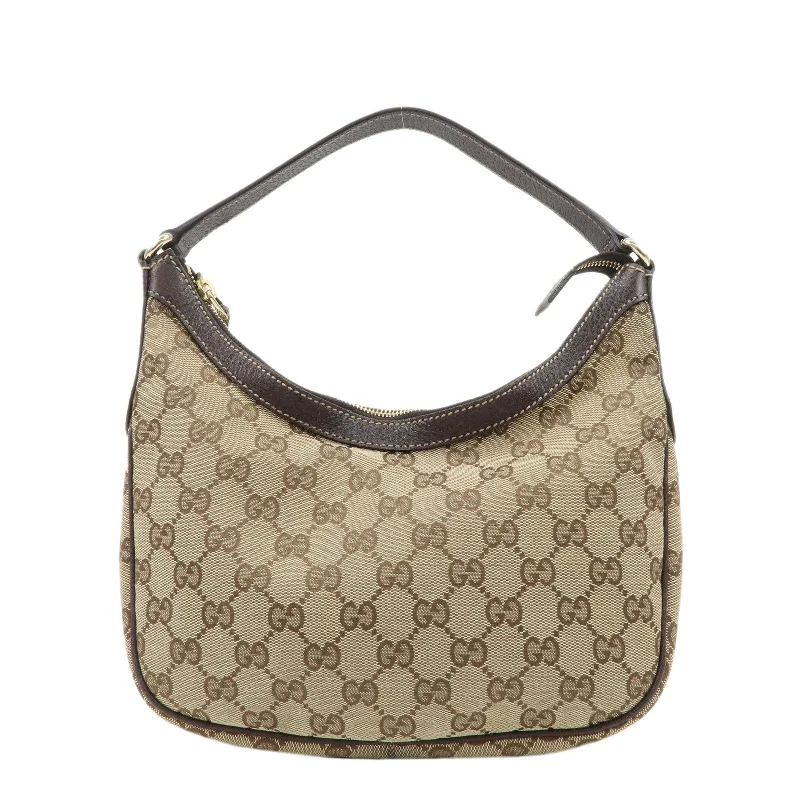 GUCCI GG Canvas Leather Shoulder Bag Hand Bag Brown Beige 154395