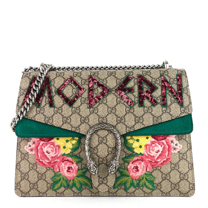 Dionysus Medium Suede and Embroidered Supreme Canvas Bag