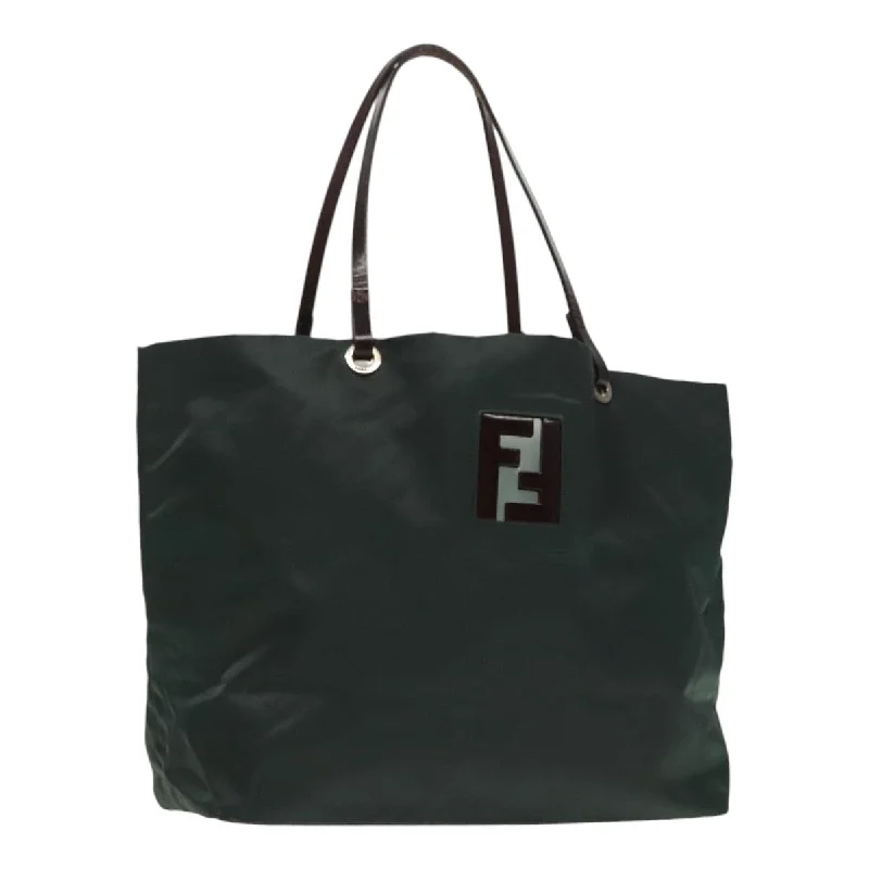 FENDI Hand Bag Nylon Khaki Brown Silver  ti2137