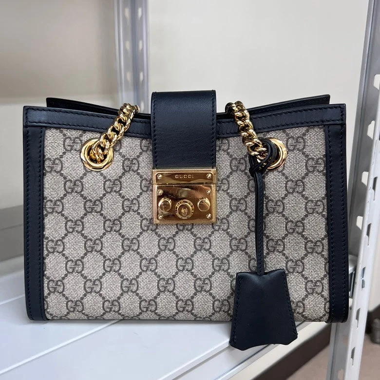 Gucci GG Supreme Padlock Chain Shoulder Bag,Beige