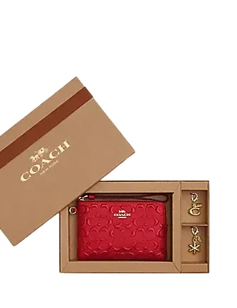 Coach Boxed Corner Zip Wristlet In Signature Leather