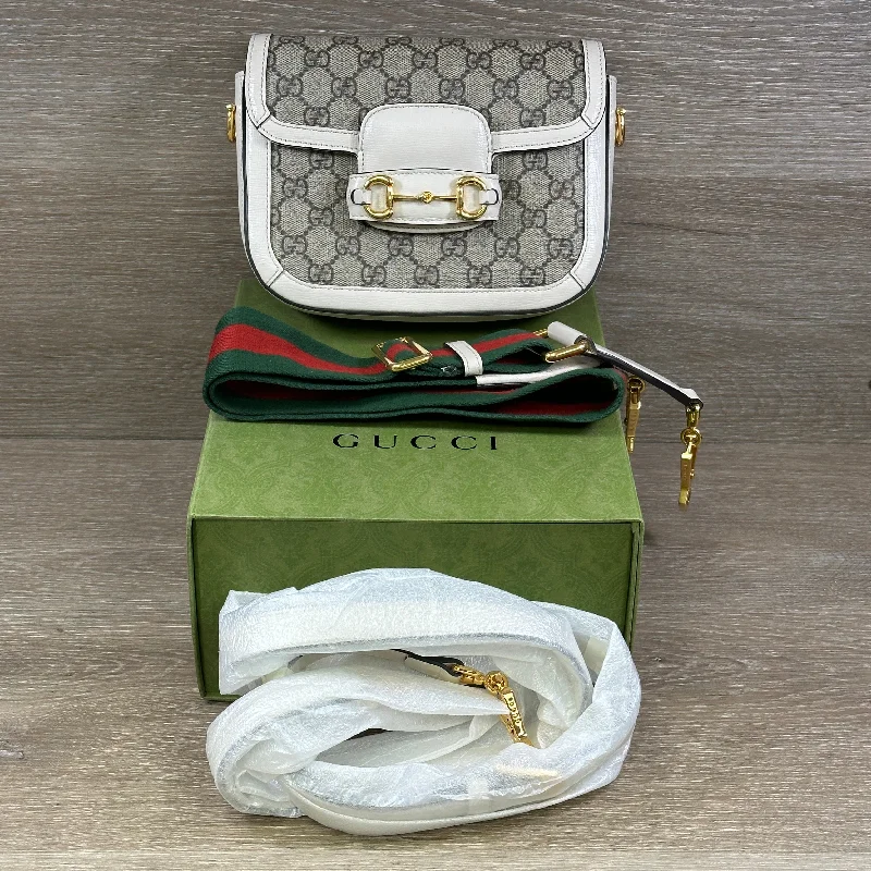 Gucci GG Supreme Monogram Web Mini Horsebit 1955 Shoulder Bag - Beige Mystic White