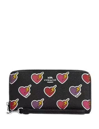 Coach Long Zip Around Wallet With Heart Bolt Print