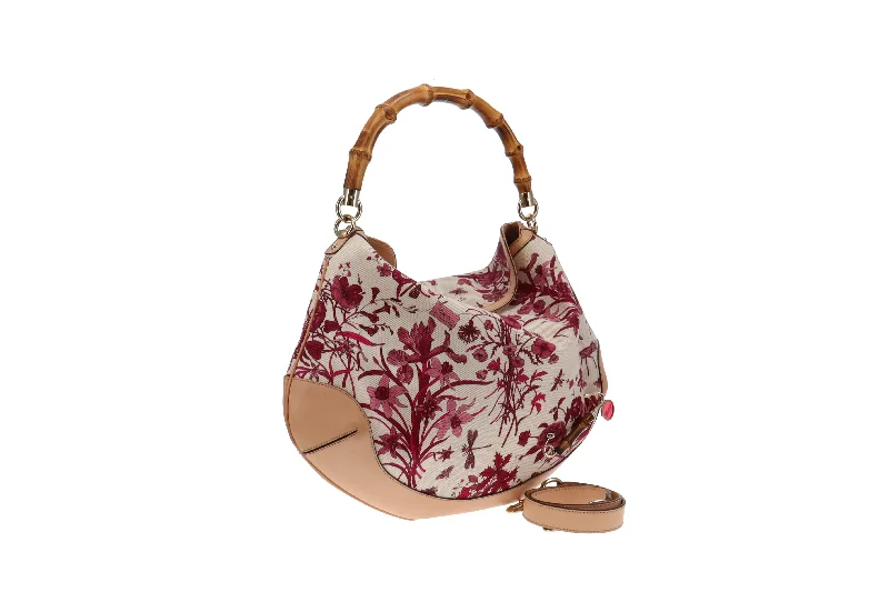 Gucci Floral Canvas Bamboo Two Way Hobo Bag