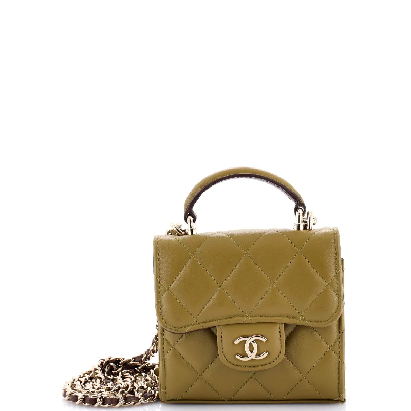 Square Classic Flap Top Handle Clutch with Chain Quilted Lambskin