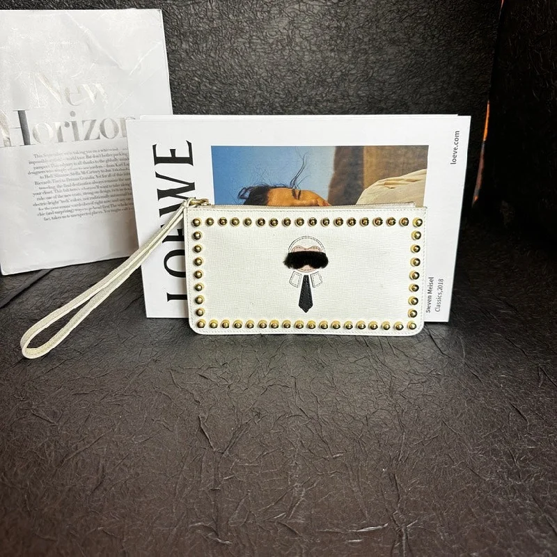 Fendi Karl Lagerfeld White Rivet Clutch Bag 30cm