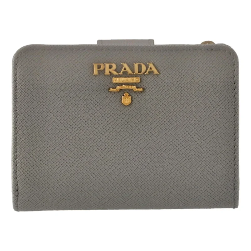 Prada Small Saffiano Leather Wallet Grey and Blue