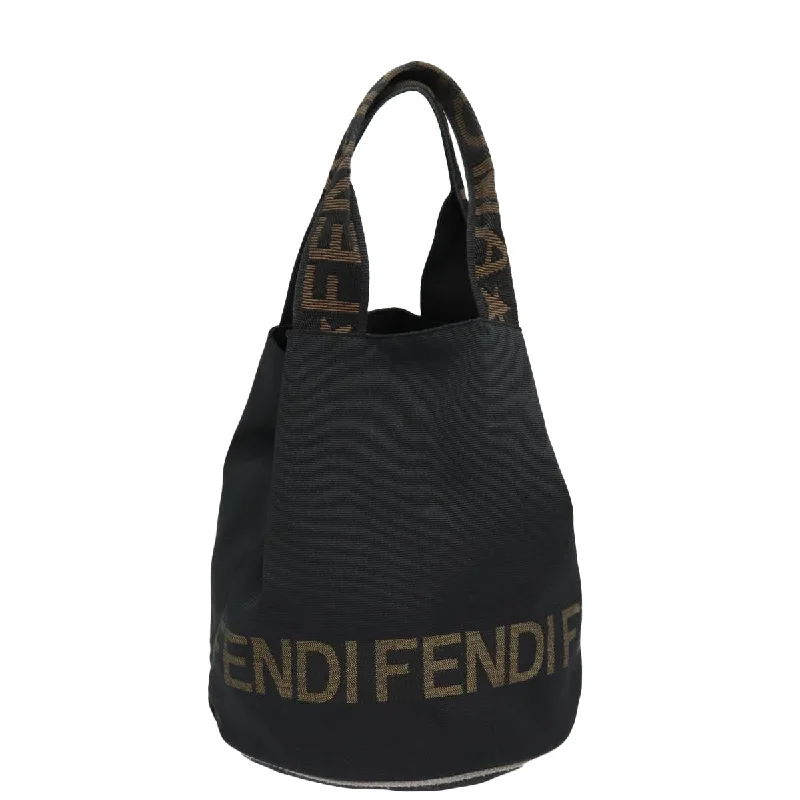 FENDI Hand Bag Nylon Black Gold  ar12398