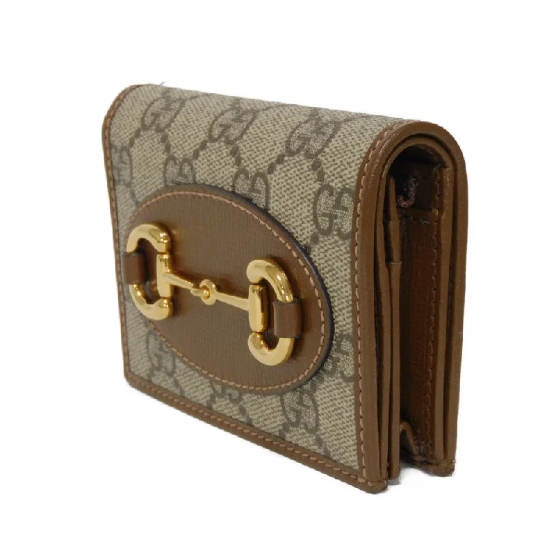 GUCCI Bifold Wallet 621887 92TCG 8563 GG Supreme Canvas x Calfskin Leather (embossed) Beige x Ebony GG Supreme Horsebit 1955 Compact Wallet Women(Unisex) Used