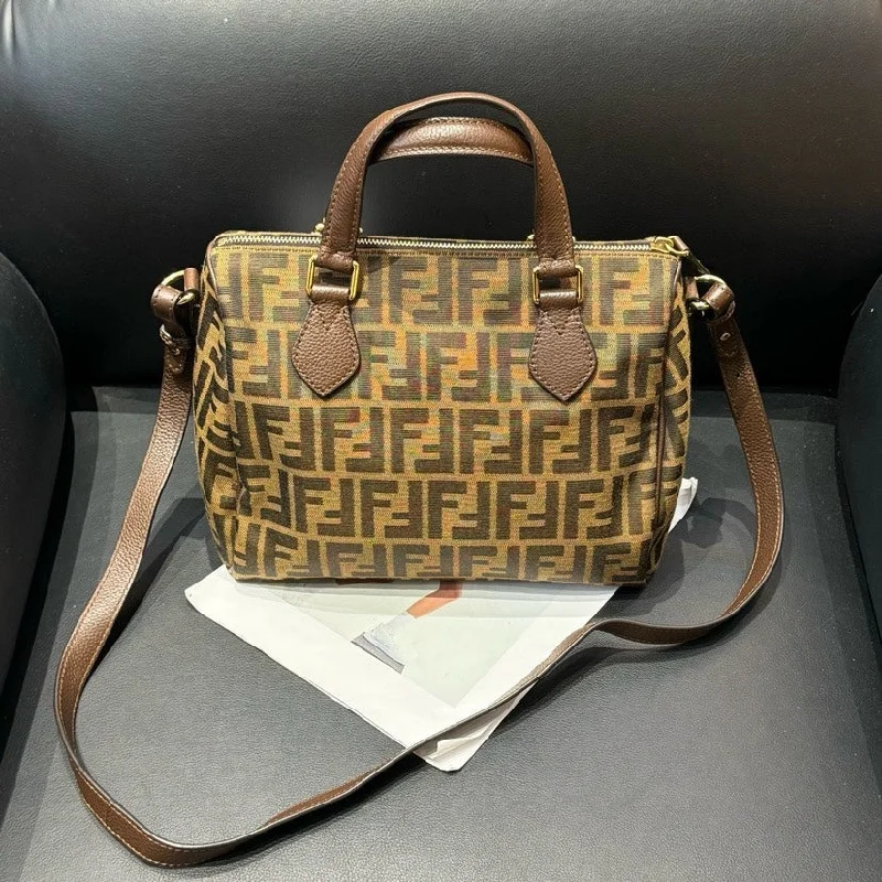 Fendi Monogram Boston Bag Brown Canvas 26cm