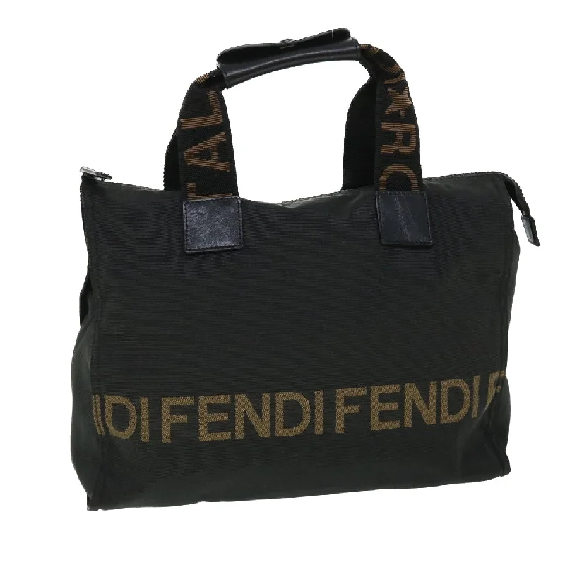 FENDI Hand Bag Nylon Black Brown  bs8205