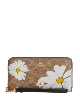 Coach Long Zip Around Wallet In Signature Canvas With Floral Print