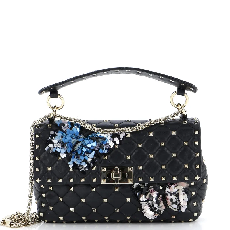 Rockstud Spike Flap Bag Sequin Embellished Quilted Leather Medium