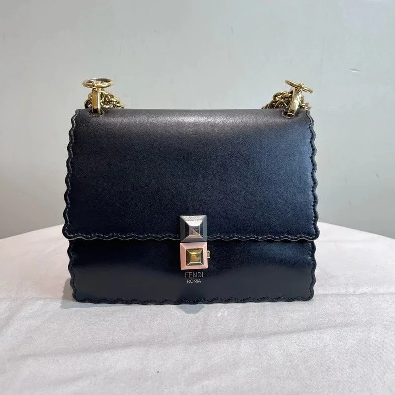 Fendi Kan I Black Leather Shoulder Bag Small