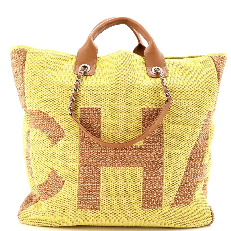 Deauville Logo Shopping Tote Printed Raffia Large