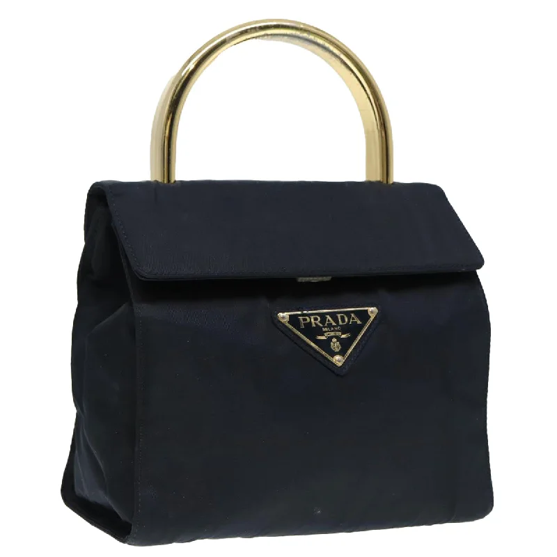 PRADA Hand Bag Nylon Navy Gold Auth 88719