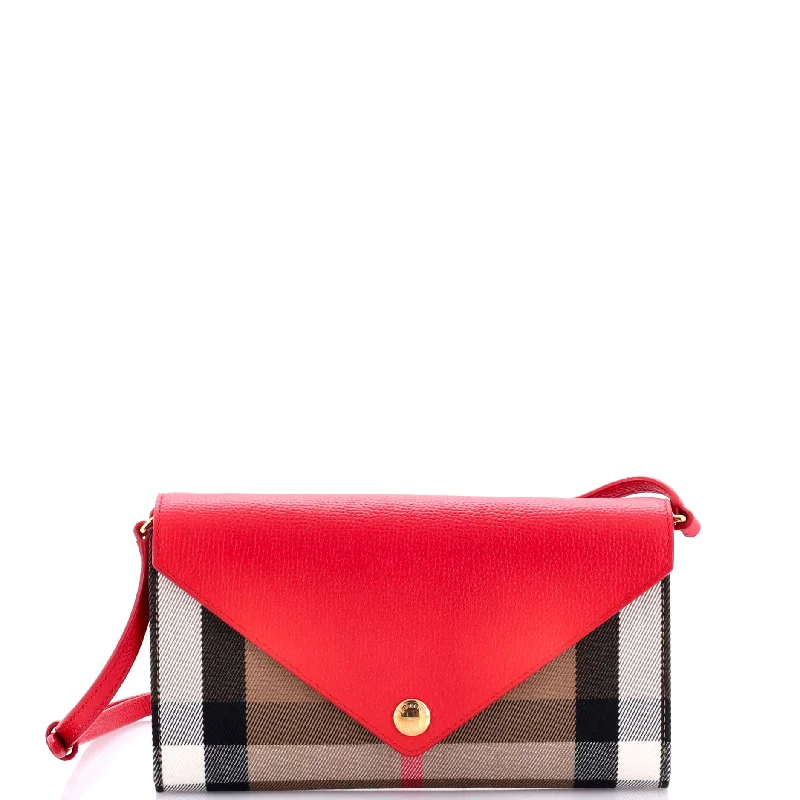 Hannah Envelope Wallet on Strap Leather and House Check Canvas