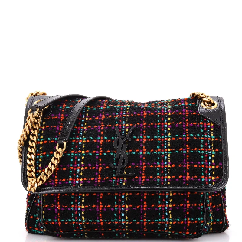 Niki Chain Flap Bag Matelasse Chevron Tweed Medium