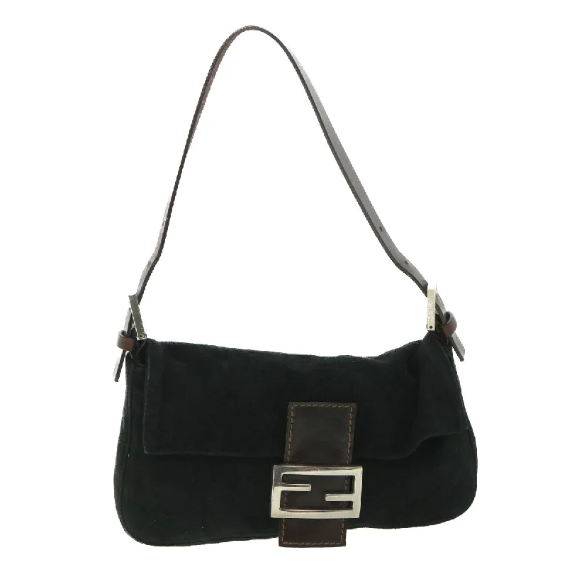 FENDI Mamma Baguette Shoulder Bag Suede Black  yk9075