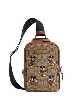 Coach Disney X Coach Track Pack 14 In Signature Jacquard With Mickey Mouse Print