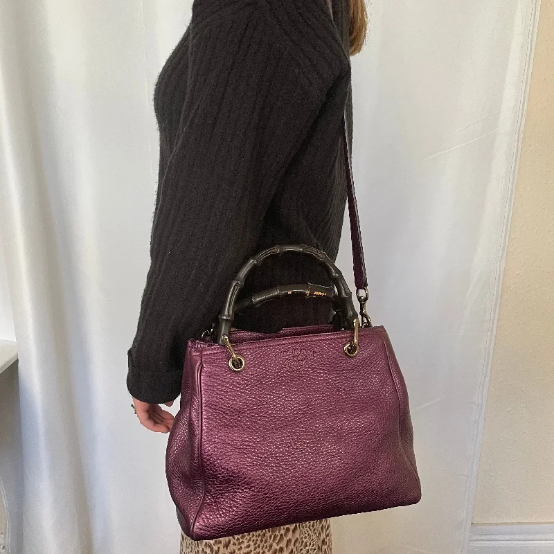 Gucci Metallic Purple Medium Bamboo 2 Way Shopper