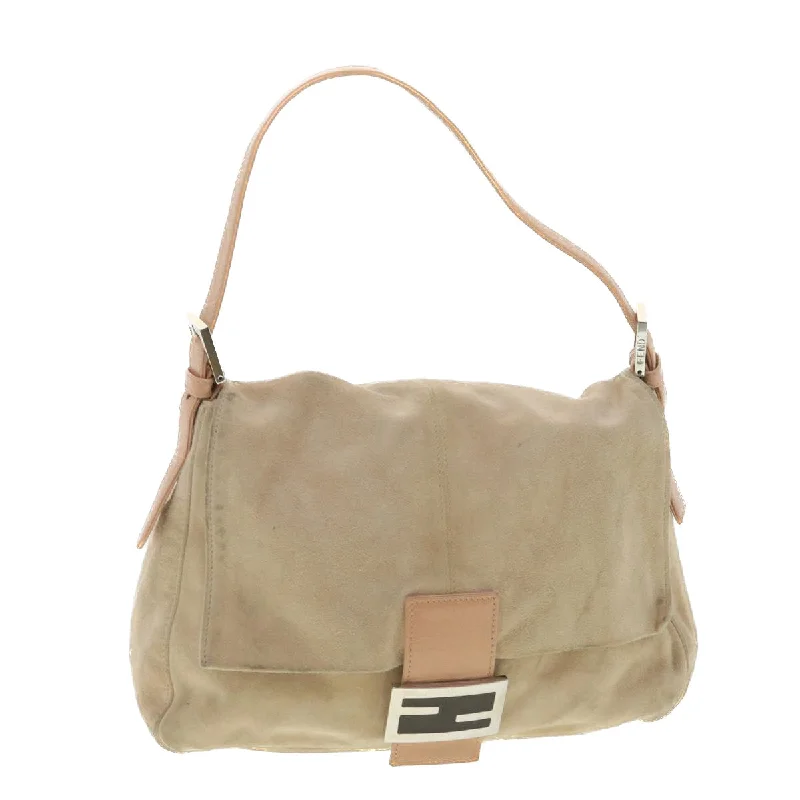 FENDI Mamma Baguette Shoulder Bag Suede Beige  yk6145B