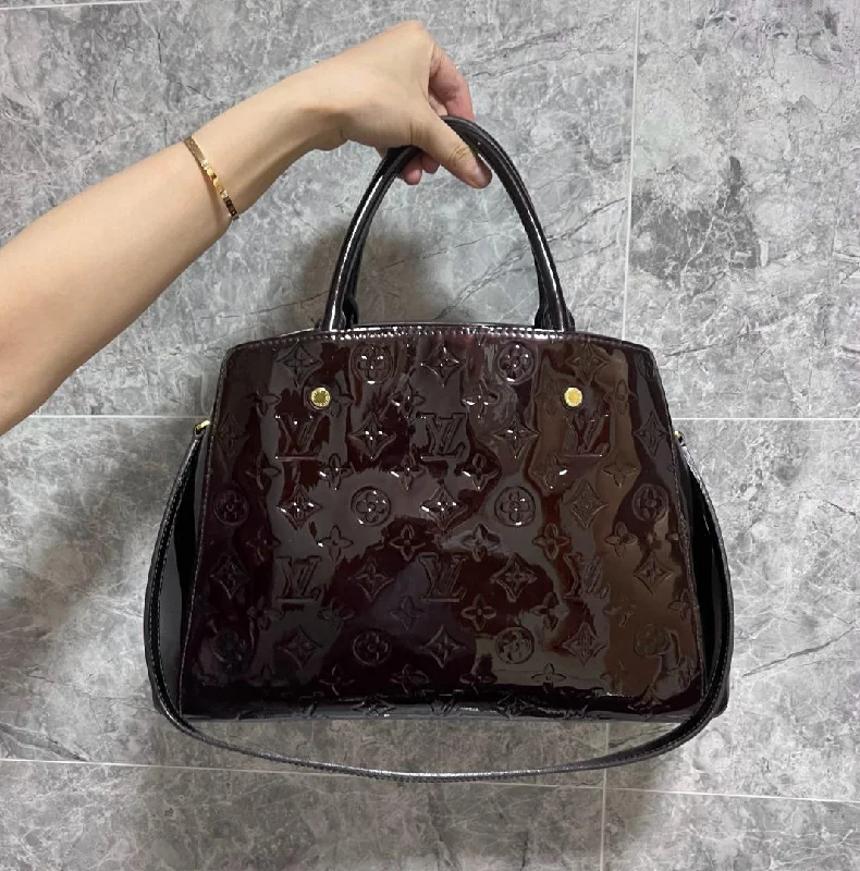 LV Montaigne MM Plum Red Patent Leather