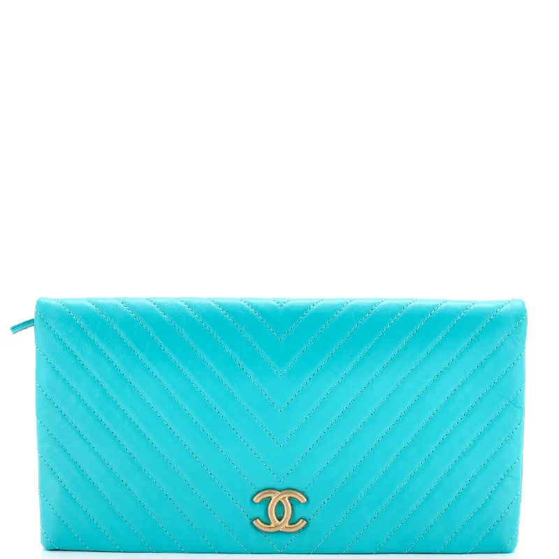 CC Foldover Clutch Chevron Lambskin Large