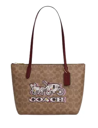 Coach Fiona Zip Tote Bag In Signature Canvas With Horse And Carriage Print