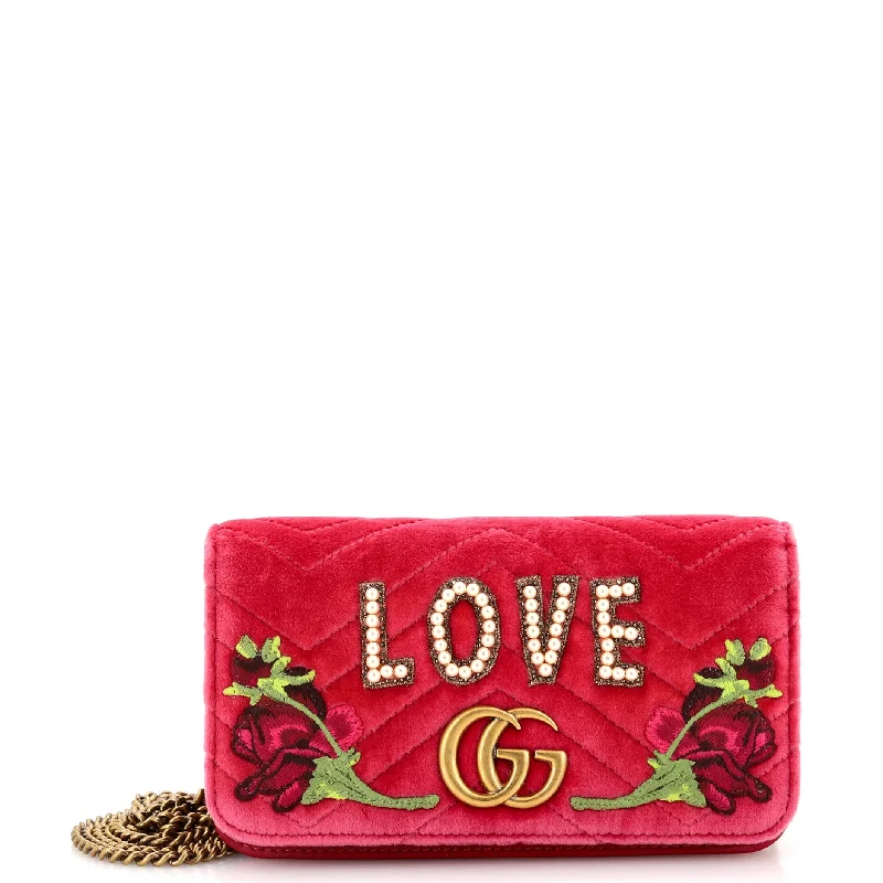 GG Marmont Chain Flap Bag Embroidered Matelasse Velvet Mini