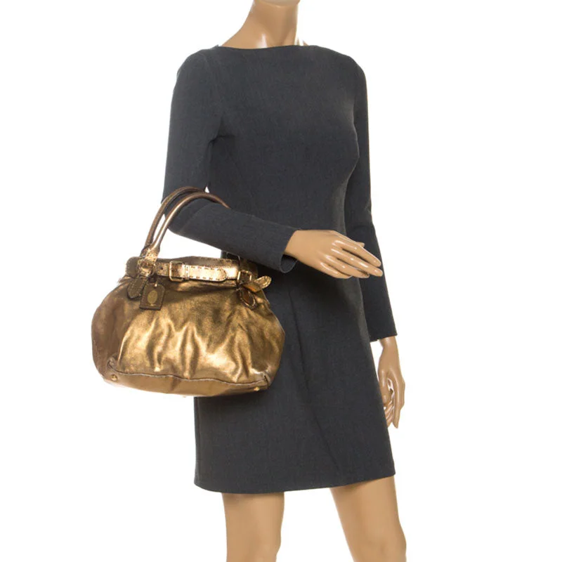 Fendi Gold Leather Selleria Villa Borghese Satchel