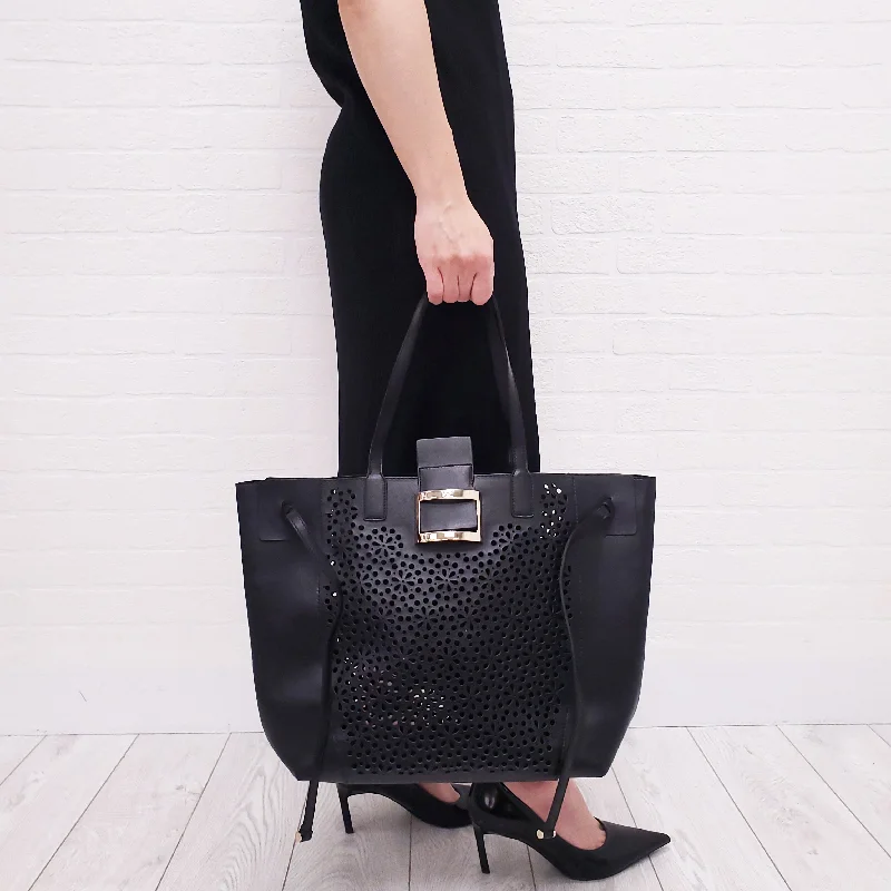 ROGER VIVIER BLACK EYELET TOTE