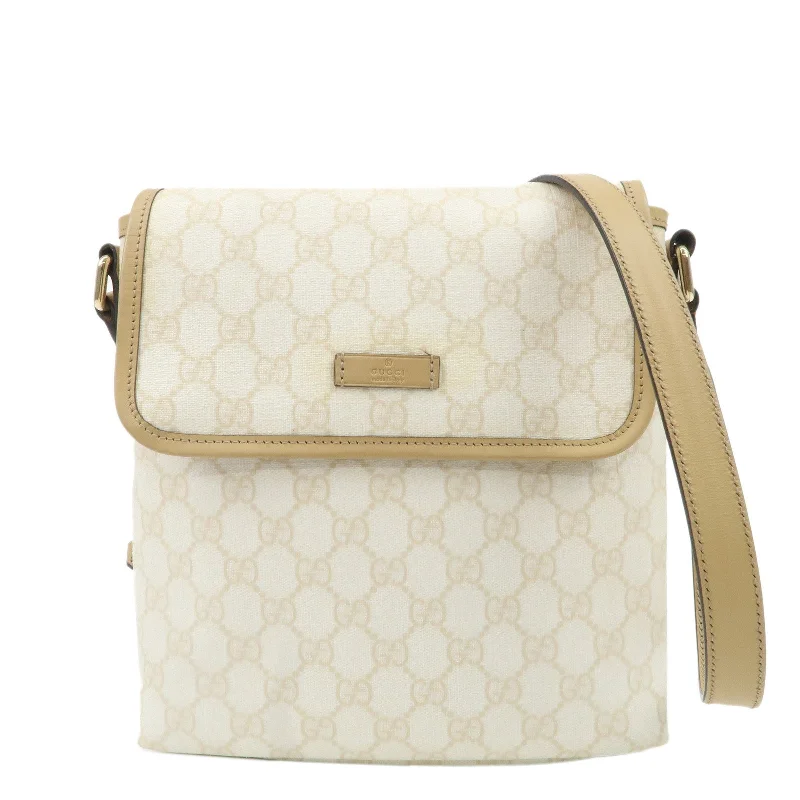 GUCCI GG Supreme Leather Shoulder Bag Ivory Light Brown 223666