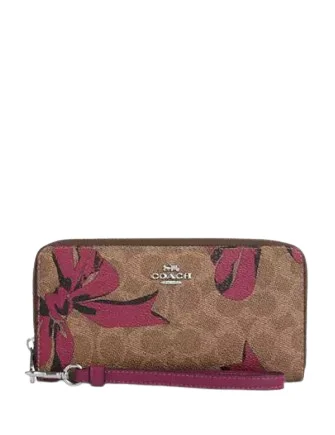 Coach Long Zip Around Wallet In Signature Canvas With Bow Print