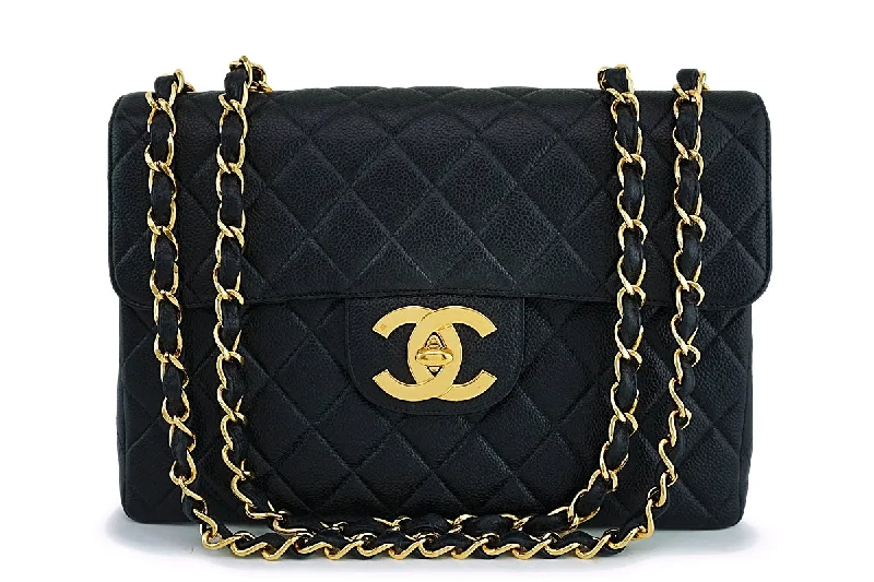 Pristine Chanel 1997 Vintage Black Caviar Jumbo Classic Flap Bag 24k GHW