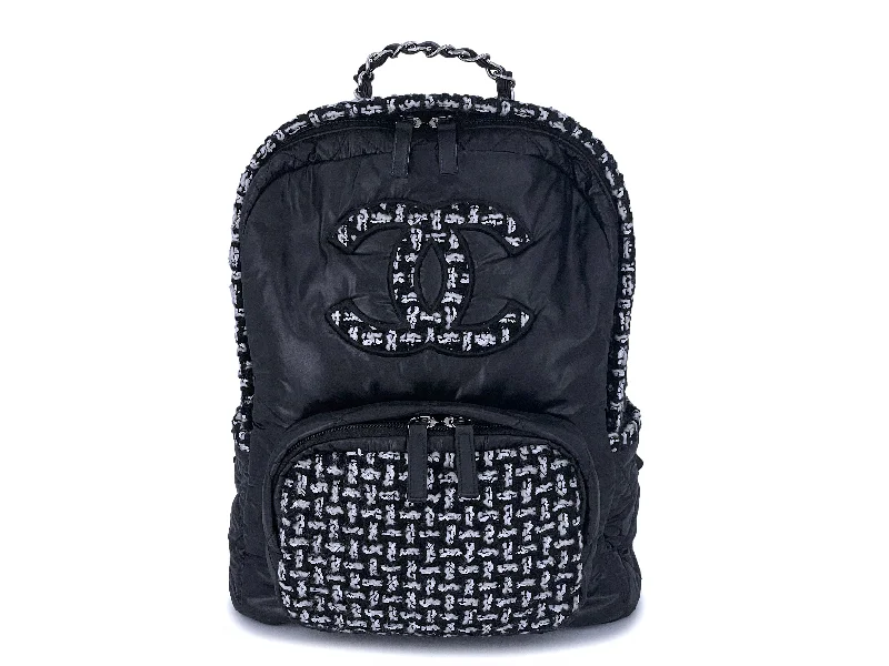 Chanel Black Tweed Coco Neige Logo Backpack Bag