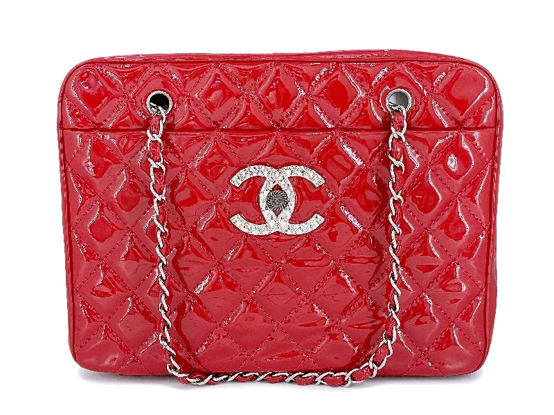 Chanel Red Luxury Giant XL Brilliant CC Patent Luggage Shopper Tote Bag