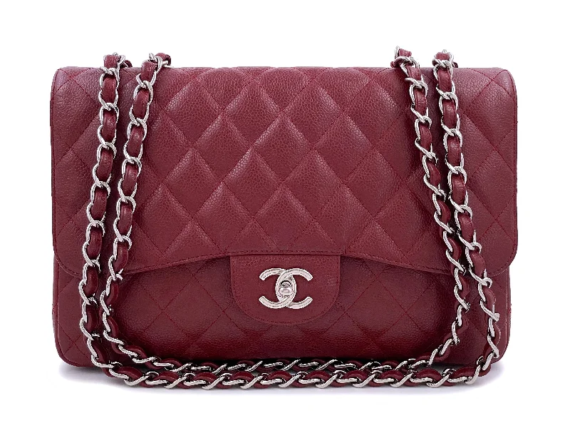 Chanel 2009 Burgundy Red Caviar Jumbo Classic Single Flap Bag SHW